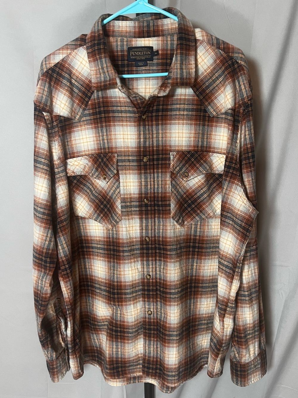 Pendleton Men’s XL 100% Cotton Plaid Western Snap Flannel Shirt
